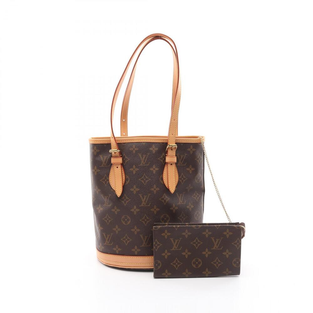 Louis Vuitton Bucket Handbag Canvas Leather Monogram Brown